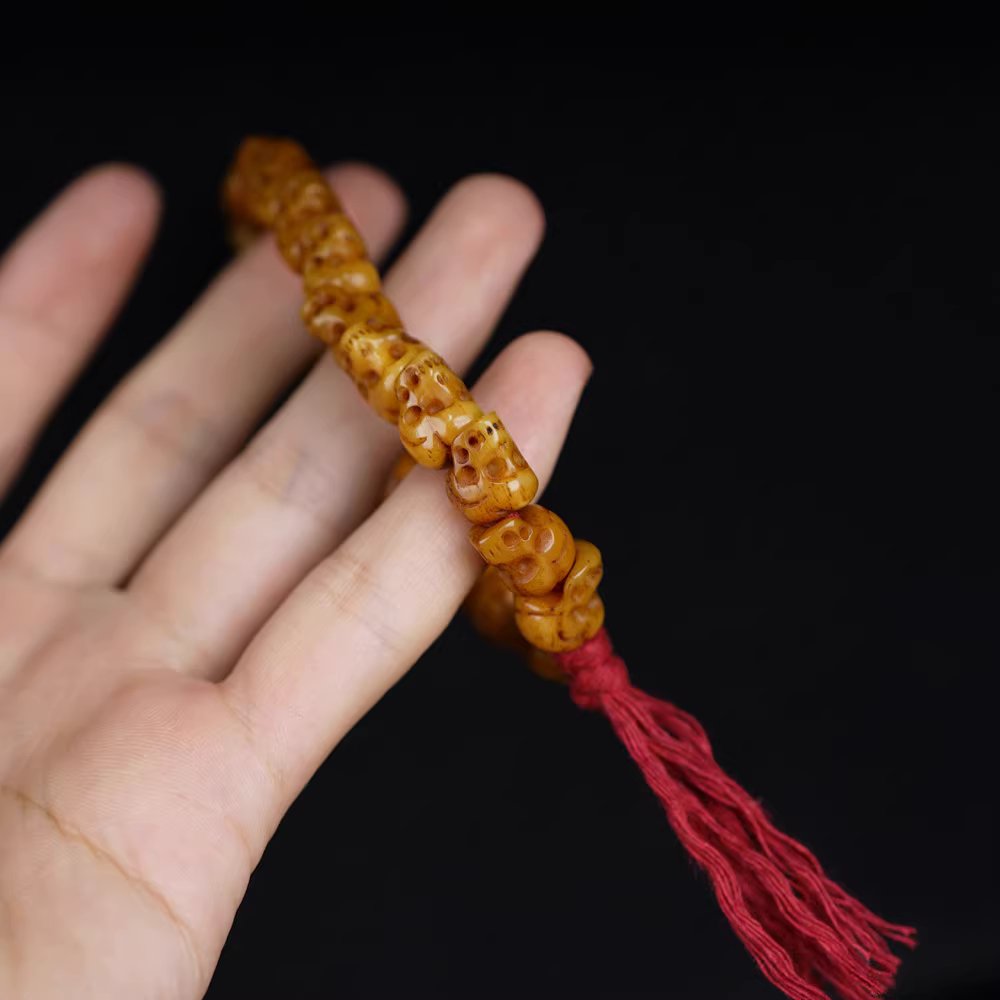 Antique Tibet Old Yak Bone Skull Wrist Mala