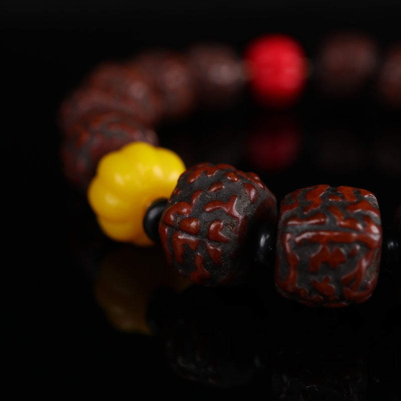 Antique Tibetan Rudraksha Agate Wrist Mala