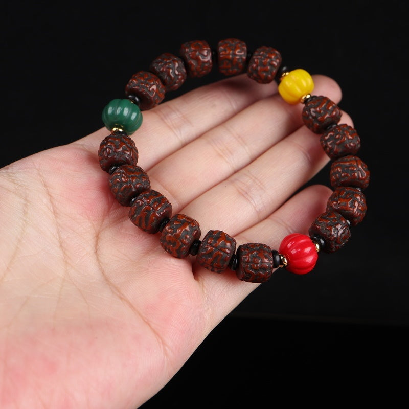 Antique Tibetan Rudraksha Agate Wrist Mala