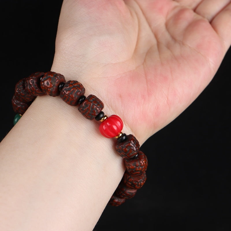 Antique Tibetan Rudraksha Agate Wrist Mala