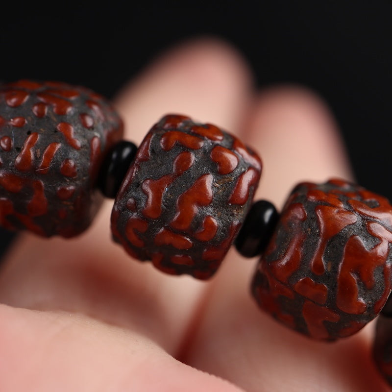 Antique Tibetan Rudraksha Agate Wrist Mala