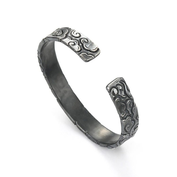 Auspicious Clouds Cuff-Bracelet, Oxidized Silver, Flat