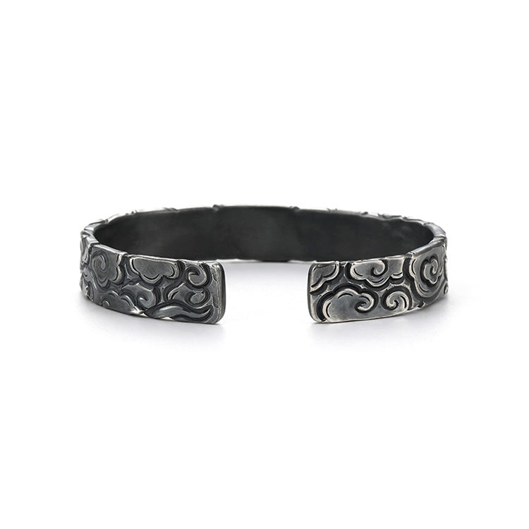 Auspicious Clouds Cuff-Bracelet, Oxidized Silver, Flat