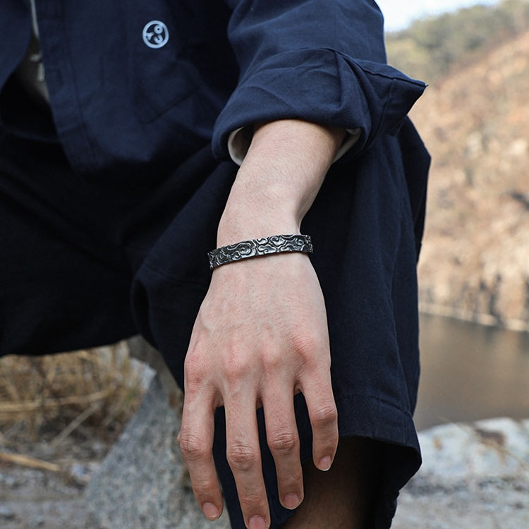 Auspicious Clouds Cuff-Bracelet, Oxidized Silver, Flat