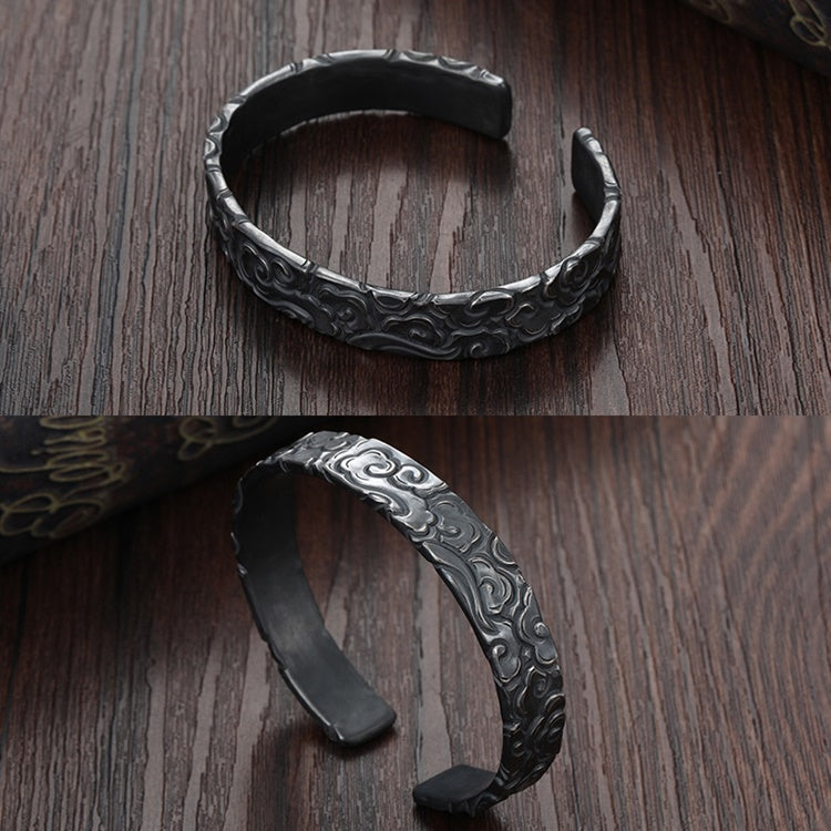 Auspicious Clouds Cuff-Bracelet, Oxidized Silver, Flat