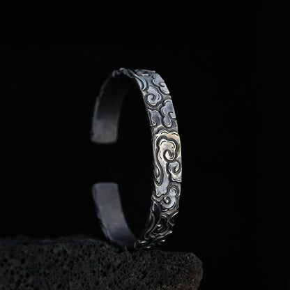 Auspicious Clouds Cuff-Bracelet, Oxidized Silver, Flat