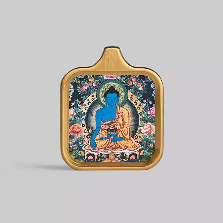 Square-Framed Medicine Buddha (Bhaisajyaguru) Thangka Pendant