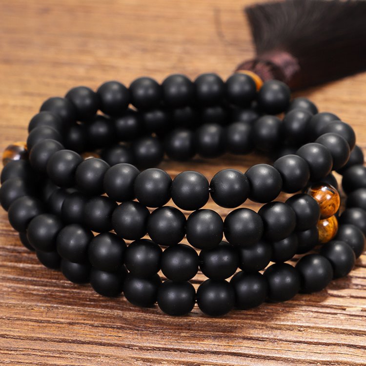 Black Onyx Tiger's Eye Meditation Beads Necklace