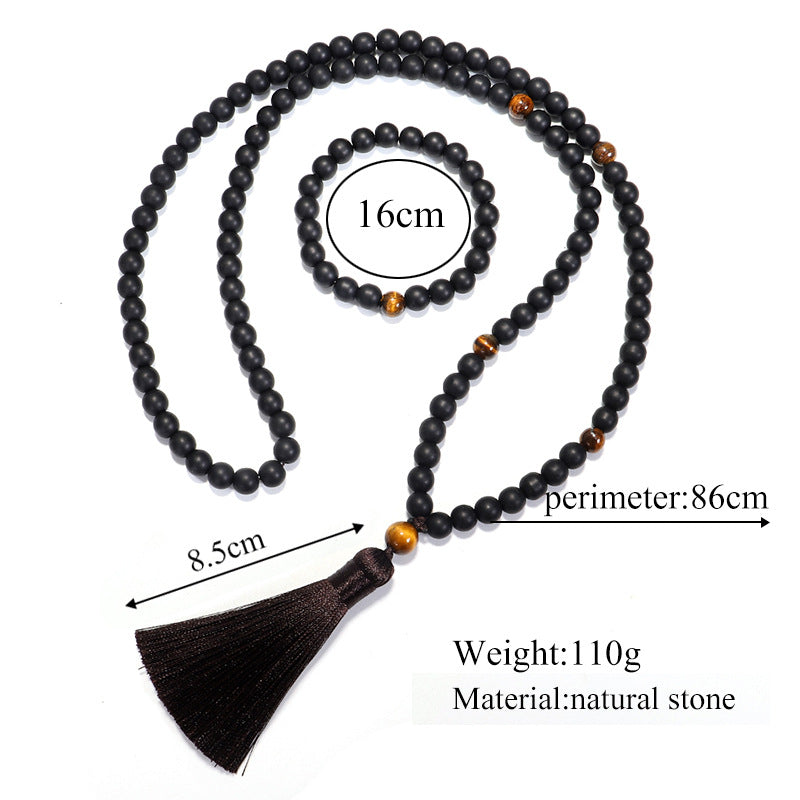 Black Onyx Tiger's Eye Meditation Beads Necklace