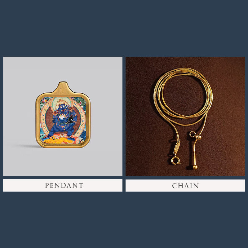 Square-Framed Black Jambala Thangka Pendant