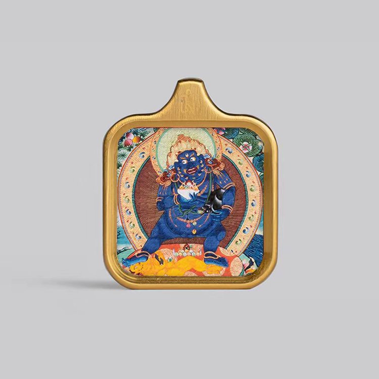 Square-Framed Black Jambala Thangka Pendant