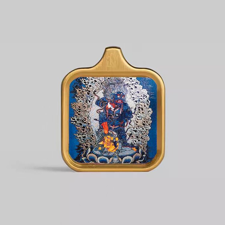 Square-Framed Black Jambala Thangka Pendant