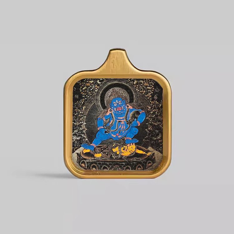 Square-Framed Black Jambala Thangka Pendant