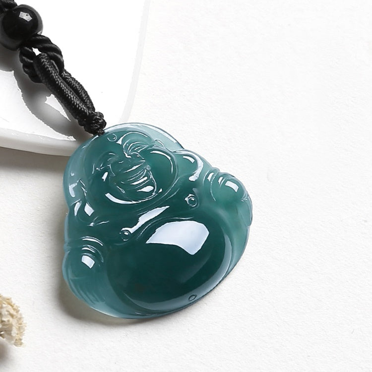 Blue Jade Laughing Buddha Pendant