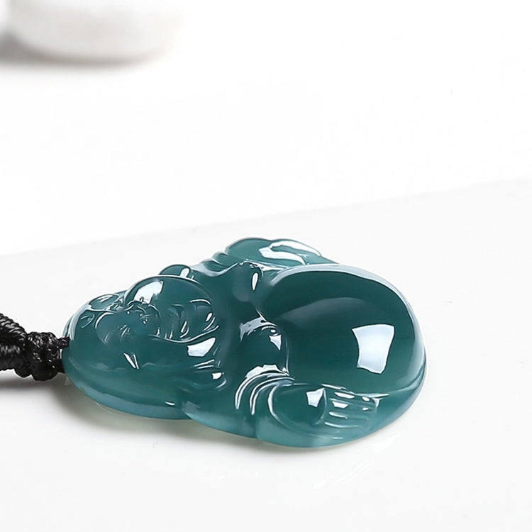 Blue Jade Laughing Buddha Pendant