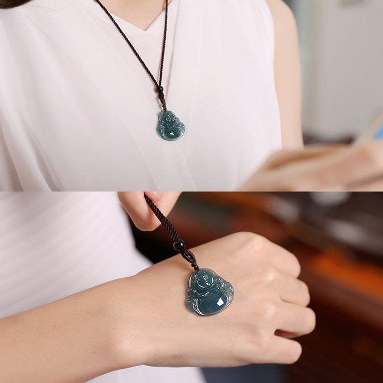 Blue Jade Laughing Buddha Pendant