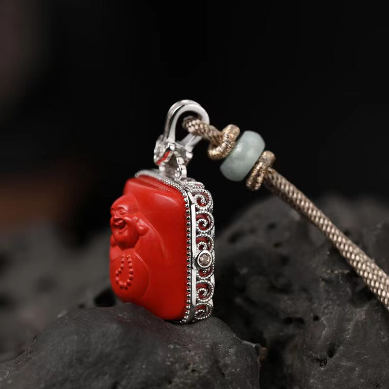 Cinnabar Laughing Buddha Necklace