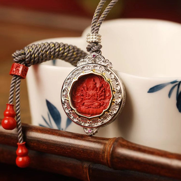 Cinnabar Red Buddha Necklace