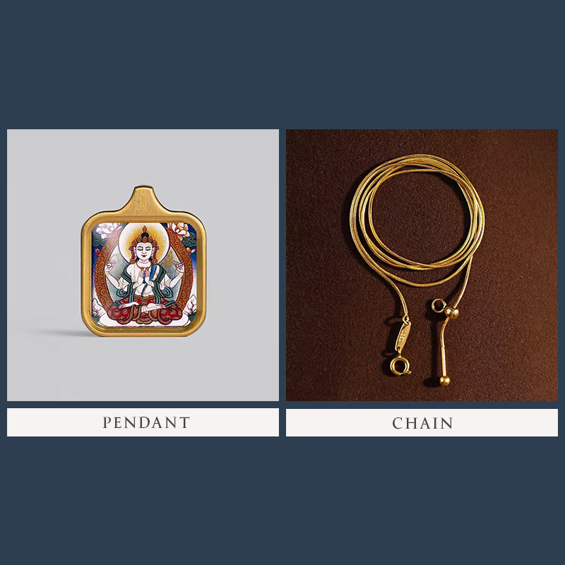 Square-Framed Four-Armed Kuan Yin Thangka Pendant