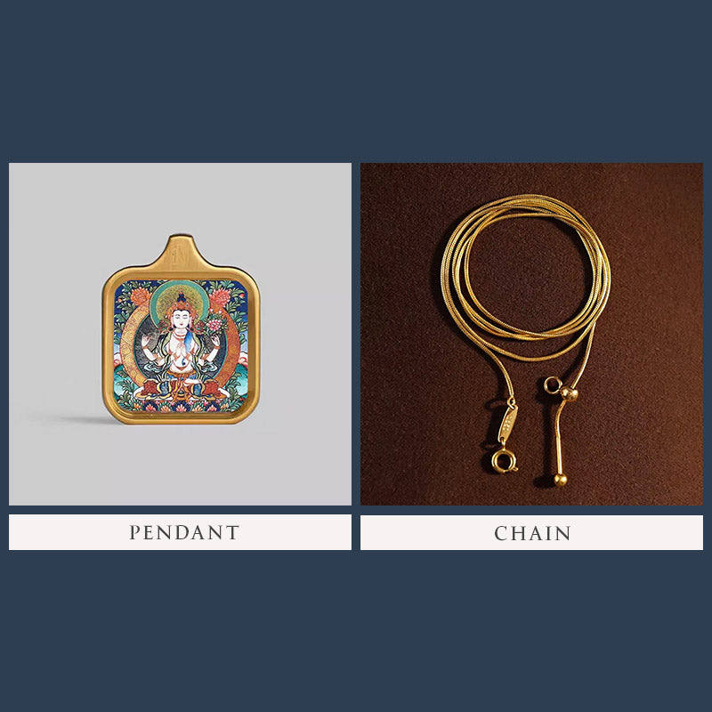 Square-Framed Four-Armed Kuan Yin Thangka Pendant