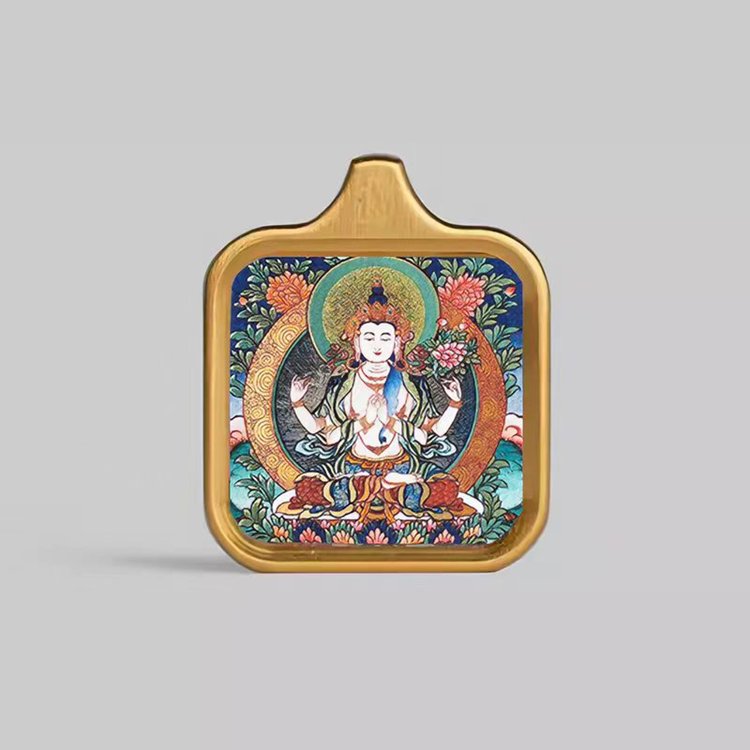 Square-Framed Four-Armed Kuan Yin Thangka Pendant