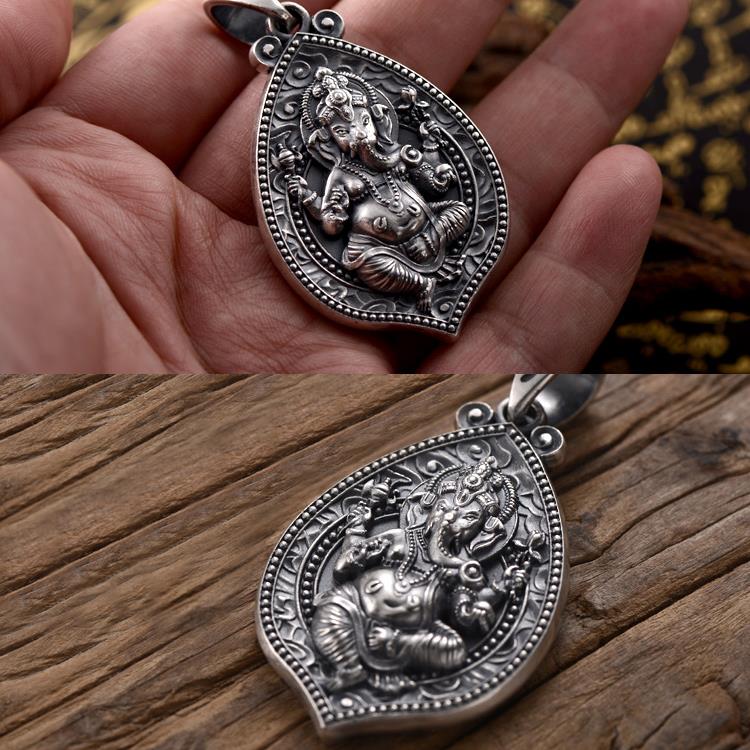 Framed Lord of the People Silver Ganesha Pendant