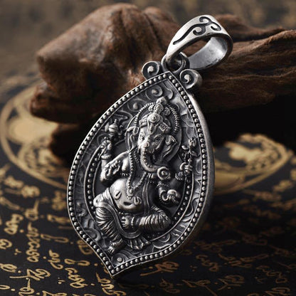 Framed Lord of the People Silver Ganesha Pendant-Mantrapiece