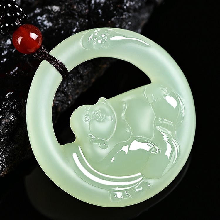 Green Jade Laughing Buddha Pendant