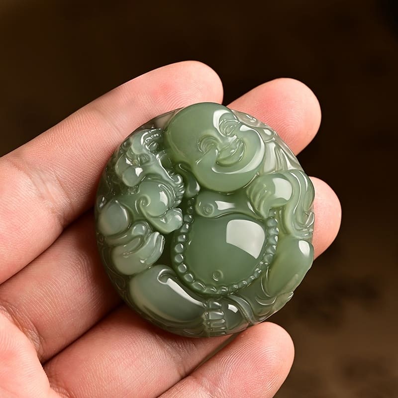 Green Jade Laughing Buddha Pendant