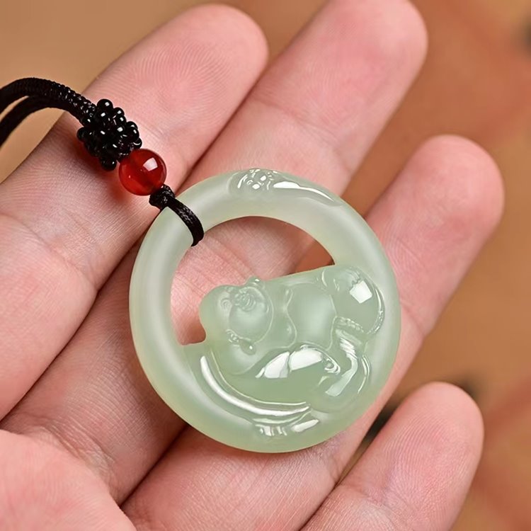 Green Jade Laughing Buddha Pendant