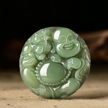 Green Jade Laughing Buddha Pendant