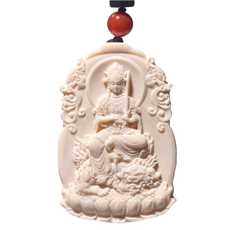 Inner Fortitude Ivory Manjushri Lion Pendant