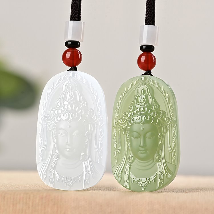 Jade Oval Kuan Yin Pendant