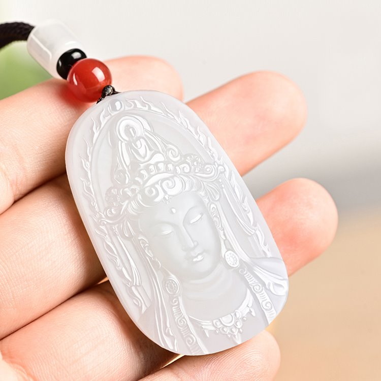 Jade Oval Kuan Yin Pendant