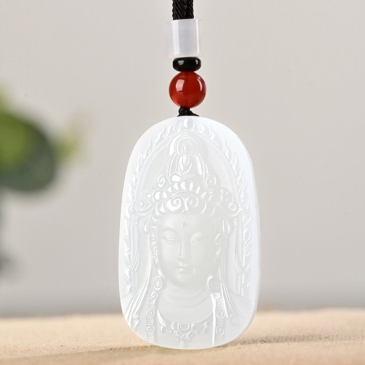 Jade Oval Kuan Yin Pendant