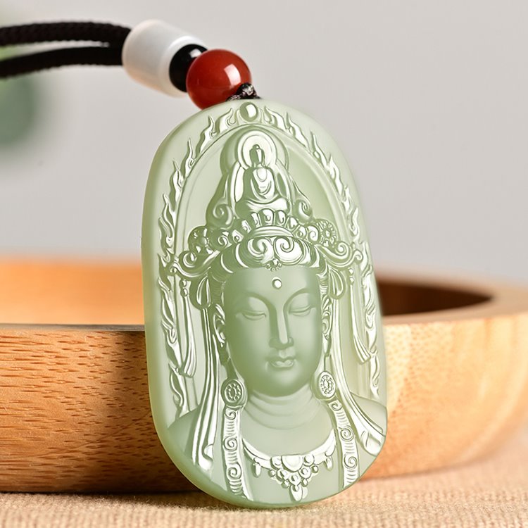 Jade Oval Kuan Yin Pendant