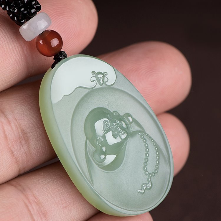 Jade Oval Laughing Buddha Pendant