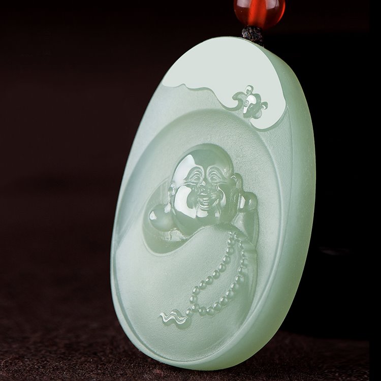 Jade Oval Laughing Buddha Pendant