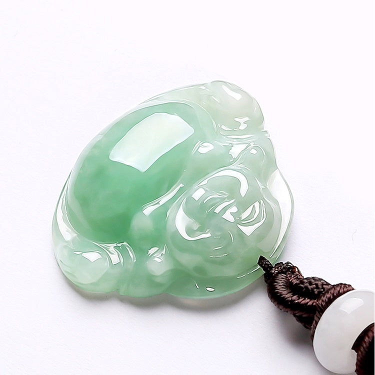 Light Green Jade Laughing Buddha Necklace