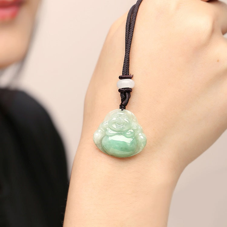 Light Green Jade Laughing Buddha Necklace