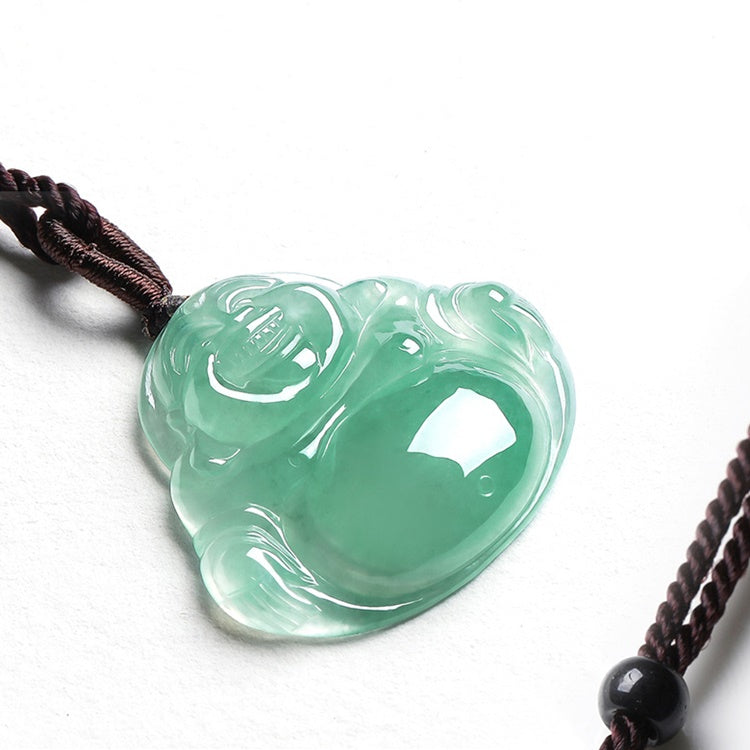 Light Green Jade Laughing Buddha Pendant