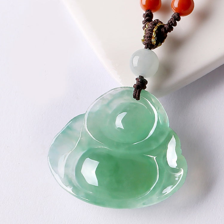 Light Green Real Jade Laughing Buddha Necklace