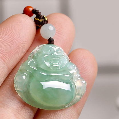 Light Green Real Jade Laughing Buddha Necklace