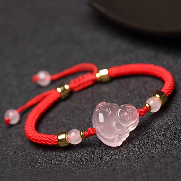 Pink Crystal Laughing Buddha String Bracelet-Mantrapiece