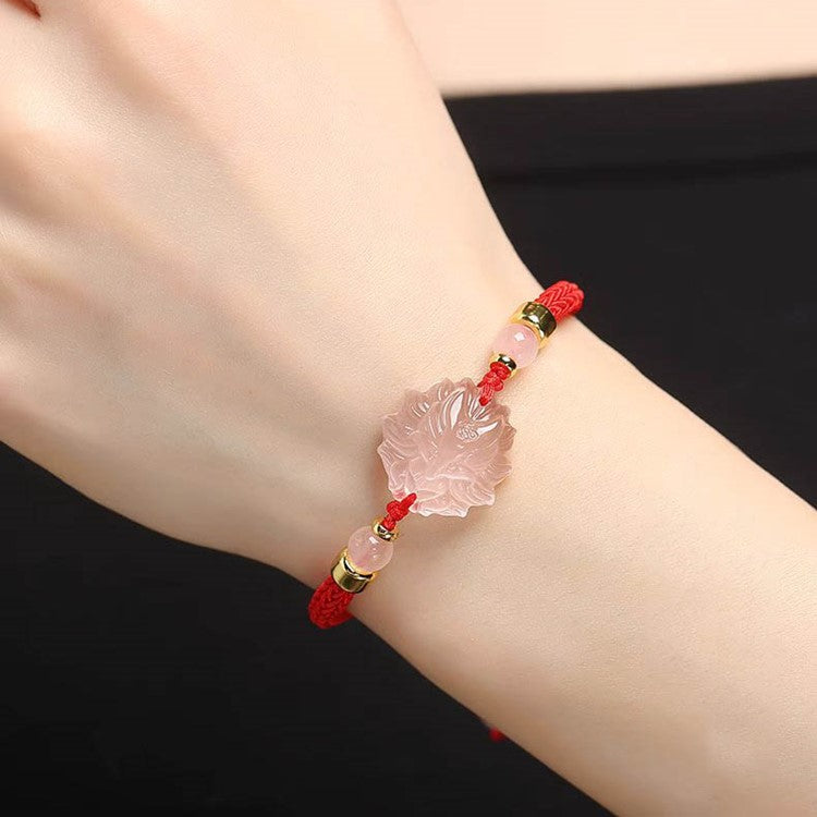 Pink Crystal Inari Fox String Wristband-Mantrapiece