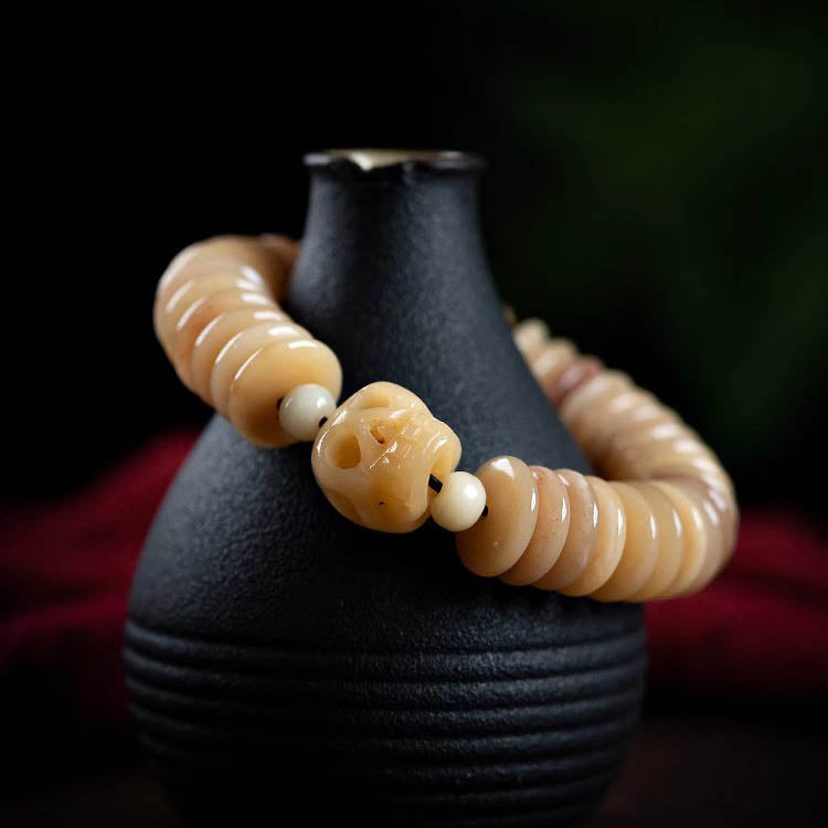 Natural Yak Bone Vintage Engraving Skull 108 Buddha Beads Bracelets  Necklaces Tibetan Rosary Accessories