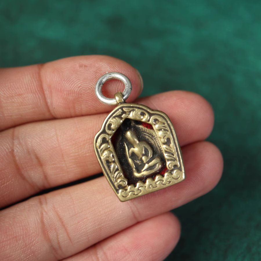 Vintage Tibetan Brass Prayer Pendant