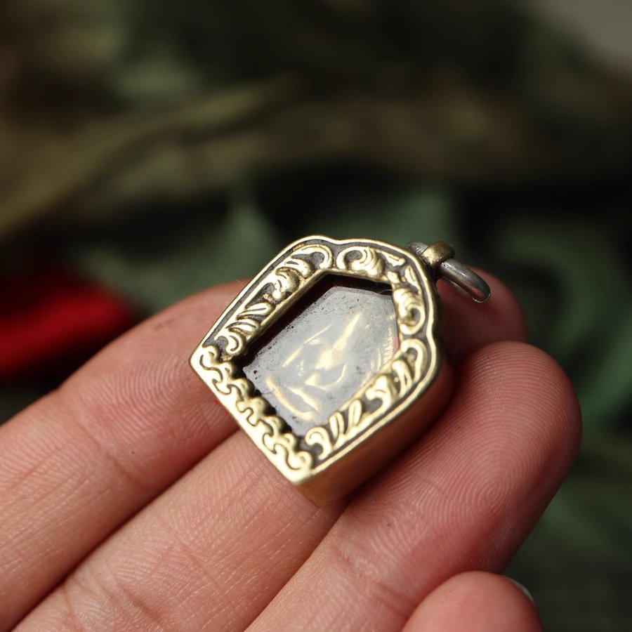 Vintage Tibetan Brass Prayer Pendant