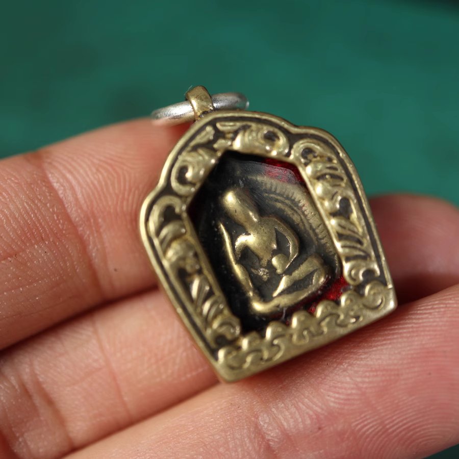 Vintage Tibetan Brass Prayer Pendant