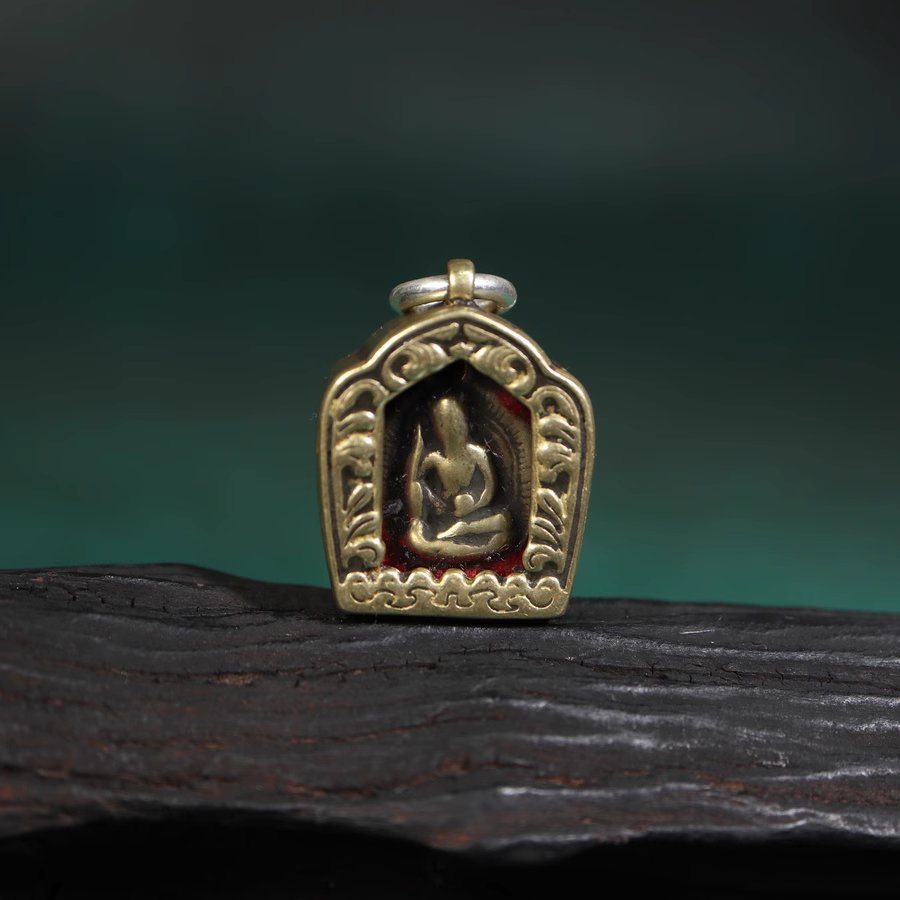 Vintage Tibetan Brass Prayer Pendant